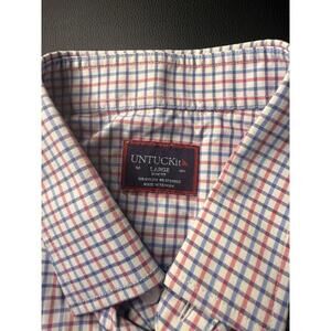 UNTUCKit Wrinkle-Free Mens L Slim Fit Checked 100% Cotton Button-Down Shirt